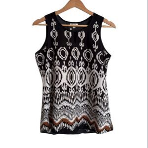 Antilia Femme Sleeveless Tribal‎ Print Top Small Black White Brown Boho Tank